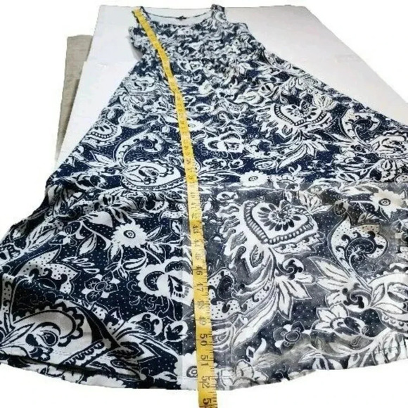 Talbots Navy and White Floral Print Keyhole Neck Sleeveless Maxi Dress Size M - Picture 6 of 9